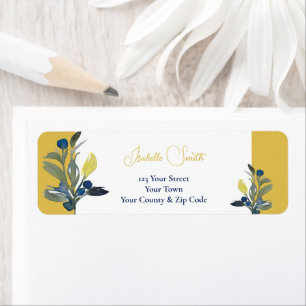 Elegant Navy Floral & Mustard Wedding Invitation 