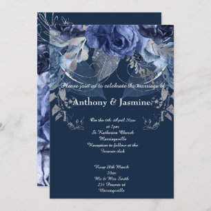 ELEGANT NAVY FLORAL ROSE WEDDING INVITATION