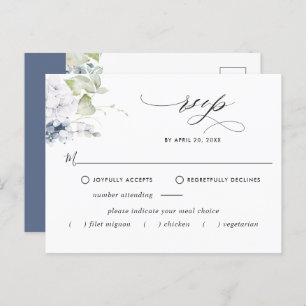 Elegant Navy Floral RSVP Postcard w/without Meals
