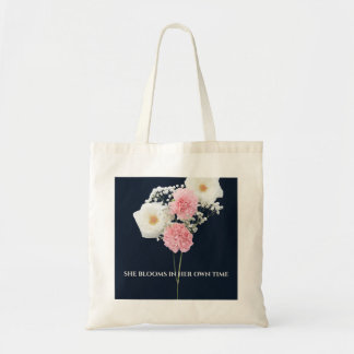 Elegant Navy Floral Tote Bag with Empowering Quote
