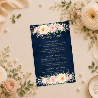 Elegant Navy Floral Wedding Enclosure Card