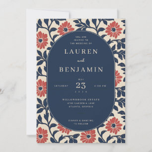 Elegant Navy Floral Wedding Invitation