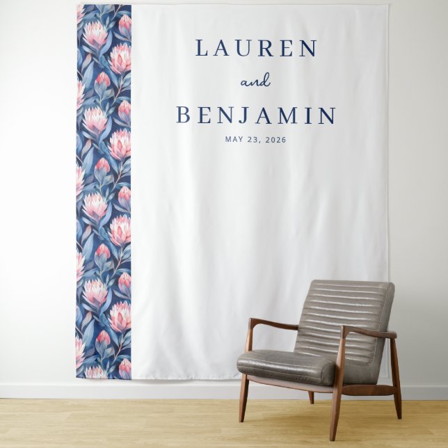 Elegant Navy Floral Wedding Invitation Tapestry (In Situ)