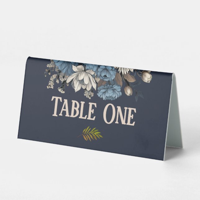 Elegant Navy Floral Wedding Table Number (Front)