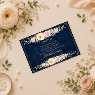Elegant Navy Floral Wedding Thank You Card