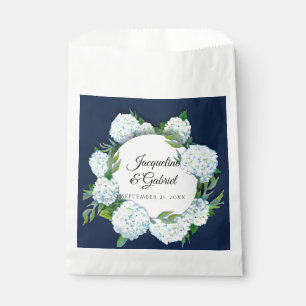 Elegant Navy Floral White Hydrangea Rustic Wedding Favour Bags