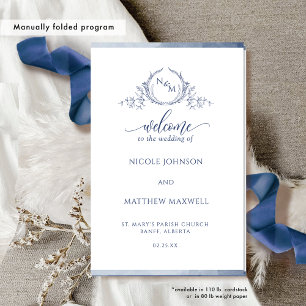 Elegant Navy Folded Wedding Ceremony Program