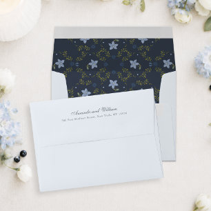 Elegant Navy Folk Floral Wedding Envelope
