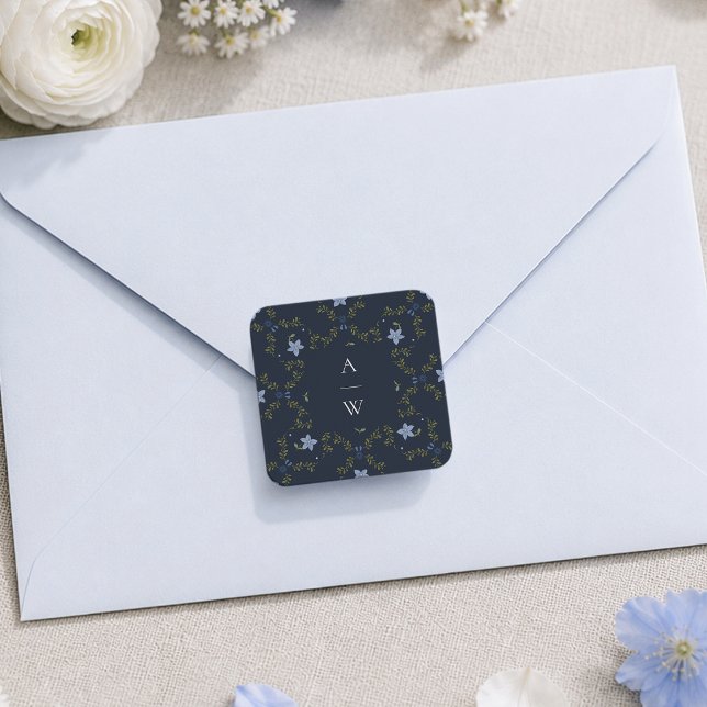 Elegant Navy Folk Monogram Wedding Sticker (Creator Uploaded)