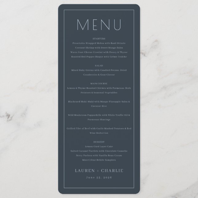 Elegant Navy Formal Menu (Front)