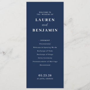 Elegant Navy Formal Wedding Ceremony Programme