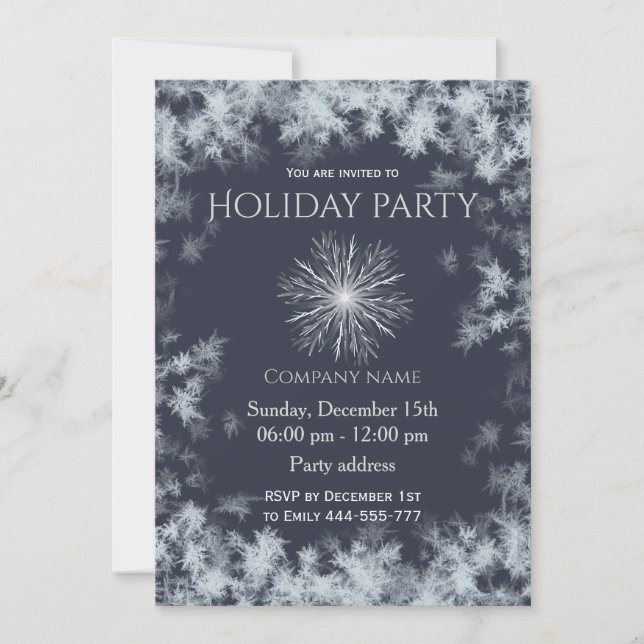 Elegant navy frost  holiday party corporate  invitation (Front)
