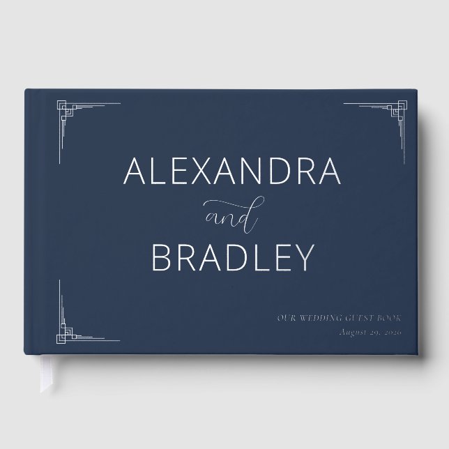 Elegant Navy Geometric Guest Book (Front)