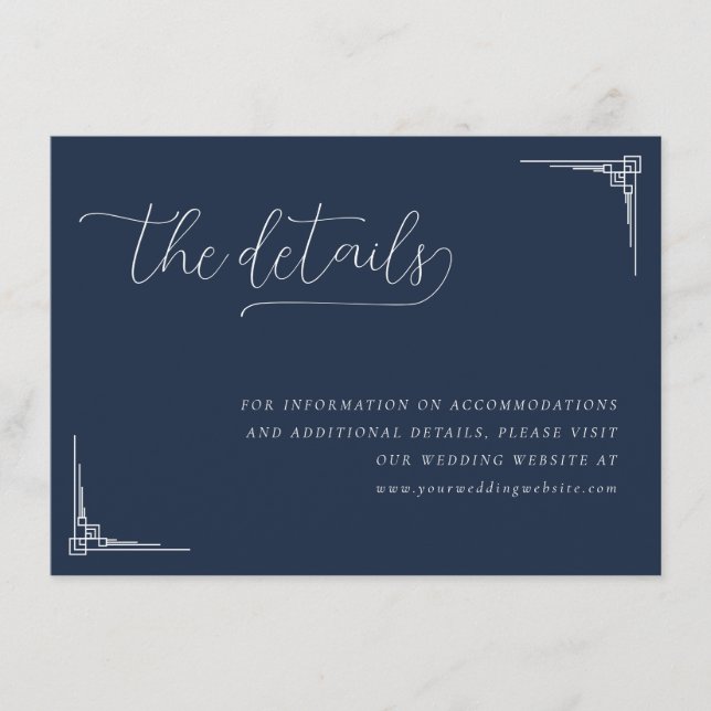 Elegant Navy Geometric Lines Enclosure Card (Front)