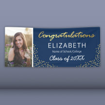 Elegant Navy Gold 2026 Graduation Photo Banner