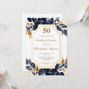 Elegant Navy & Gold 50th Birthday Invitation