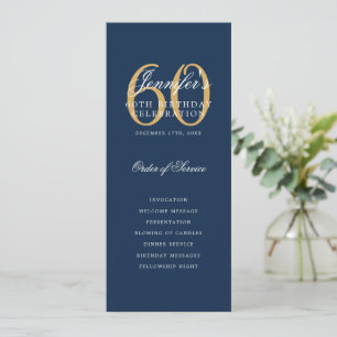 Elegant Navy Gold 60th Birthday Program Menu Invitation