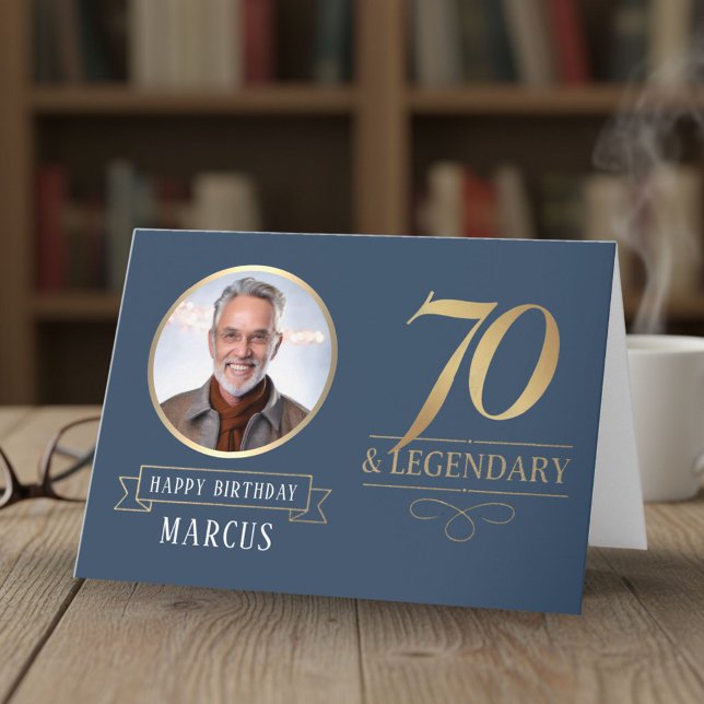 Elegant Navy & Gold 70th & Legendary Birthday Card (Creator Uploaded)
