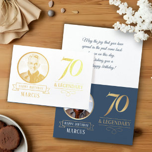Elegant Navy & Gold 70th & Legendary Birthday Foil Card