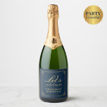 Elegant Navy Gold 80th Birthday Let's Celebrate Sparkling Wine Label<br><div class="desc">🥂Toast to a legendary milestone with these luxury Navy and Gold 80th Birthday wine labels. Featuring the festive 'Let's celebrate' script and a prestigious Art Deco frame, these personalized labels turn any bottle into a high-end centerpiece. ✨ ⚜️Complete your 80th birthday celebration with our extensive range of matching party supplies....</div>