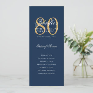 Elegant Navy Gold 80th Birthday Program + Menu Invitation