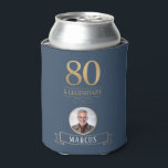 Elegant Navy & Gold 80th & Legendary Birthday Can Cooler<br><div class="desc">Elegant Navy & Gold 80th & Legendary Birthday Can Cooler. Celebrate a truly legendary milestone with these elegant 80th birthday can coolers. Featuring a sophisticated navy background, bold gold-effect text, and a customisable photo and name, this design is perfect for honouring a loved one on their special day. The timeless...</div>