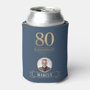 Elegant Navy & Gold 80th & Legendary Birthday Can Cooler