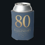 Elegant Navy & Gold 80th & Legendary Birthday Can Cooler<br><div class="desc">Elegant Navy & Gold 80th & Legendary Birthday Can Cooler. Celebrate a truly legendary milestone with these elegant 80th birthday party can cooler. Featuring a sophisticated navy background, this design is perfect for honouring a loved one on their special day. The timeless layout and faux metallic finish give it a...</div>
