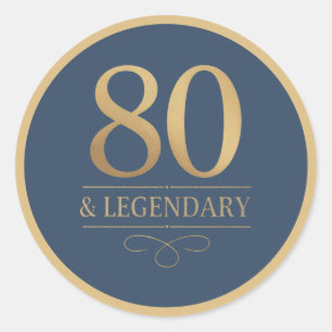 Elegant Navy & Gold 80th & Legendary Birthday Classic Round Sticker