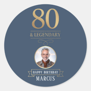 Elegant Navy & Gold 80th & Legendary Birthday Classic Round Sticker