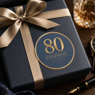 Elegant Navy & Gold 80th & Legendary Birthday Classic Round Sticker