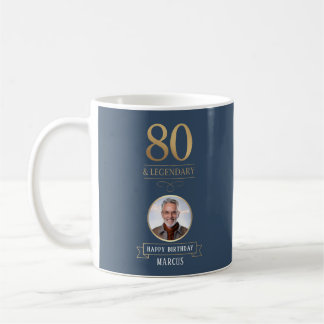 Elegant Navy & Gold 80th & Legendary Birthday Coffee Mug