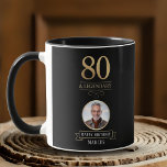 Elegant Navy & Gold 80th & Legendary Birthday Mug<br><div class="desc">Elegant Navy & Gold 80th & Legendary Birthday Mug. Celebrate a truly legendary milestone with this elegant 80th birthday party mug. Featuring a sophisticated navy background, bold gold-effect text, and a customisable photo and name, this design is perfect for honouring a loved one on their special day. The timeless layout...</div>