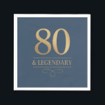 Elegant Navy & Gold 80th & Legendary Birthday Napkin<br><div class="desc">Elegant Navy & Gold 80th & Legendary Birthday Napkins. Celebrate a truly legendary milestone with these elegant 80th birthday party napkins. Featuring a sophisticated navy background, this design is perfect for honouring a loved one on their special day. The timeless layout and faux metallic finish give it a premium look...</div>