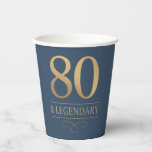 Elegant Navy & Gold 80th & Legendary Birthday Paper Cups<br><div class="desc">Elegant Navy & Gold 80th & Legendary Birthday Paper Cups. Celebrate a truly legendary milestone with these elegant 80th birthday party paper cups. Featuring a sophisticated navy background, this design is perfect for honouring a loved one on their special day. The timeless layout and faux metallic finish give it a...</div>