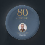 Elegant Navy & Gold 80th & Legendary Birthday Paper Plate<br><div class="desc">Elegant Navy & Gold 80th & Legendary Birthday Paper Bowls. Celebrate a truly legendary milestone with these elegant 80th birthday party paper bowl. Featuring a sophisticated navy background, bold gold-effect text, and a customisable photo and name, this design is perfect for honouring a loved one on their special day. The...</div>