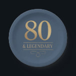 Elegant Navy & Gold 80th & Legendary Birthday Paper Plate<br><div class="desc">Elegant Navy & Gold 80th & Legendary Birthday Paper Plates. Celebrate a truly legendary milestone with these elegant 80th birthday party paper plates. Featuring a sophisticated navy background, this design is perfect for honouring a loved one on their special day. The timeless layout and faux metallic finish give it a...</div>