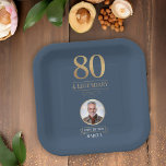 Elegant Navy & Gold 80th & Legendary Birthday Paper Plate<br><div class="desc">Elegant Navy & Gold 80th & Legendary Birthday Paper Plates. Celebrate a truly legendary milestone with these elegant 80th birthday party paper plates. Featuring a sophisticated navy background, bold gold-effect text, and a customisable photo and name, this design is perfect for honouring a loved one on their special day. The...</div>