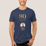 Elegant Navy & Gold 80th & Legendary Birthday Tri-Blend Shirt<br><div class="desc">Elegant Navy & Gold 80th & Legendary Birthday T-shirt. Celebrate a truly legendary milestone with this elegant 80th birthday party t-shirt. Featuring a sophisticated navy background, bold gold-effect text, and a customisable photo and name, this design is perfect for honouring a loved one on their special day. The timeless layout...</div>