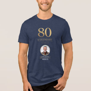 Elegant Navy & Gold 80th & Legendary Birthday Tri-Blend Shirt