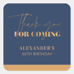 Elegant Navy Gold Birthday Thank you Square Sticker
