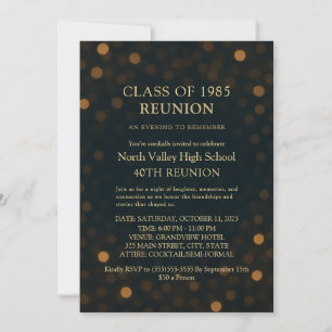 Elegant Navy Gold Bokeh 40th Reunion Invitation