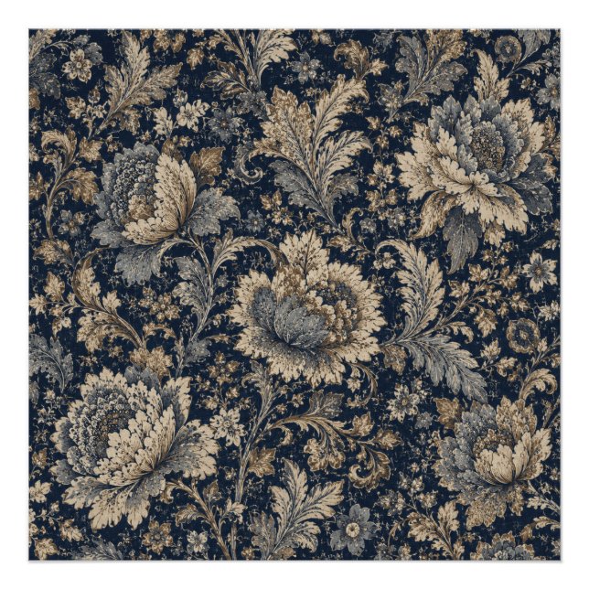 Elegant Navy Gold Botanical Textile Pattern Photo Print (Front)