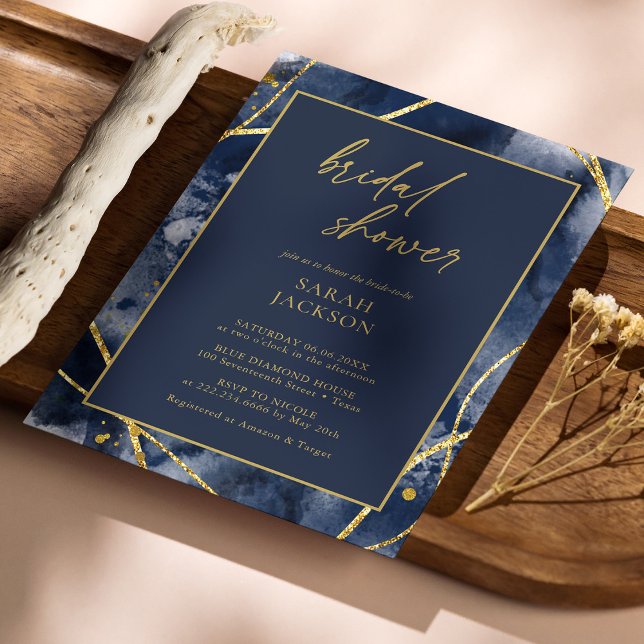 Elegant Navy & Gold Bridal Shower Invitation (Elegant Navy & Gold Bridal Shower Invitation Personalized)
