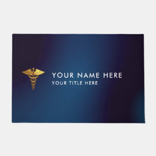 Elegant Navy Gold Caduceus Medical Doctor Doormat