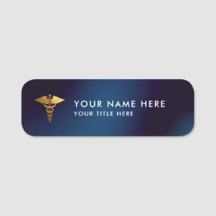 Elegant Navy Gold Caduceus Medical Doctor Name Tag