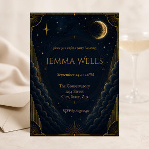 Elegant Navy Gold Celestial Birthday Invitation