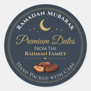 Elegant Navy Gold Celestial Ramadan Premium Dates Classic Round Sticker