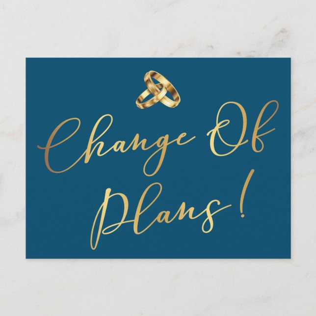 Elegant Navy & Gold Change of Plans Wedding Postcard (Front)