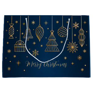 Elegant Navy Gold Christmas Ornament Gift Bag
